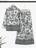 ZANZEA Vintage Women Two-piece Outfits 2025 Fashion Pant Sets Casual Loose Long Sleeve Shirts Elastic Waist Pants Autumn 2PCS