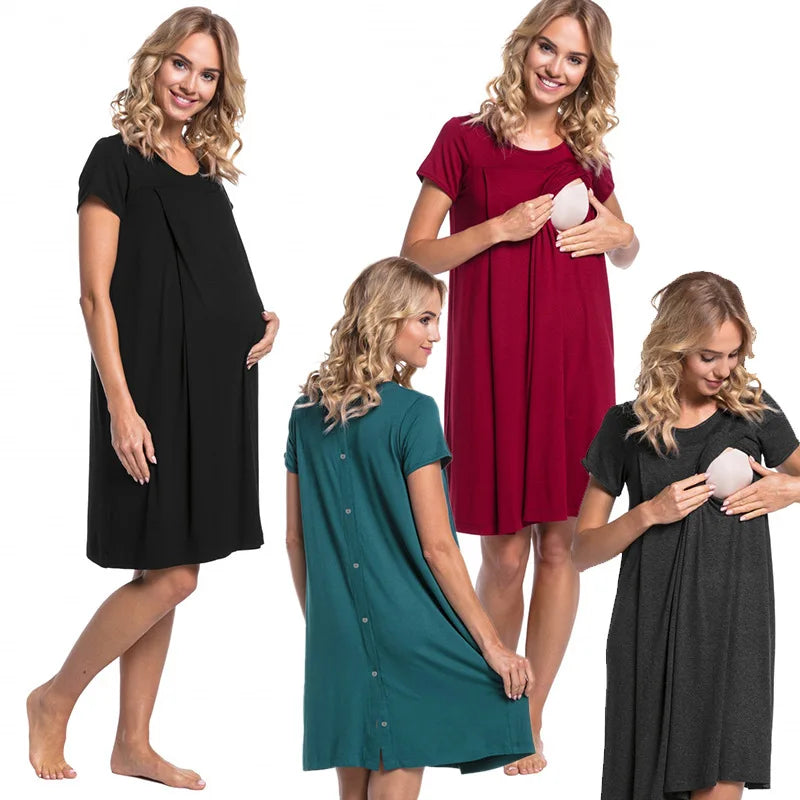 European And American Maternity Hospital Dress With Hidden Side Openings For Nursing Care Short Sleeves