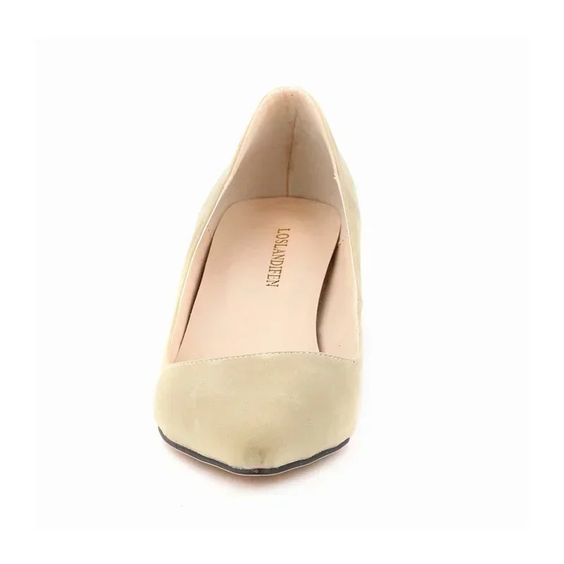 Large Size Women Solid Color Pumps Classic 5cm Low High Heels Breathable slip on Pointed Toe Stiletto Female Work Wedding Shoes