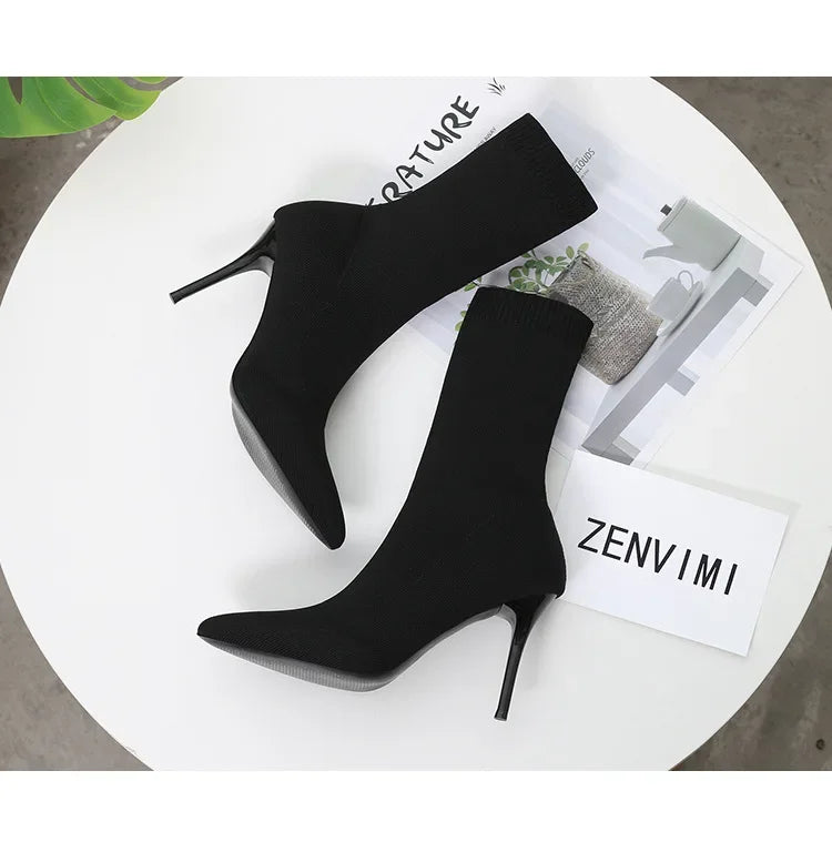 Sexy Sock Boots Knitting Stretch Boots High Heels for Women Fashion Shoes 2024 Spring Autumn Ankle Boots Female