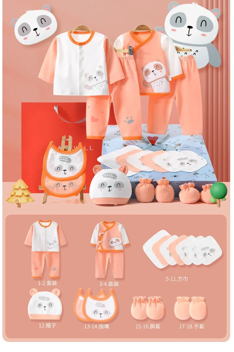 Newborn 18pcs/Set Clothes Soft Cotton Cartoon Clothing Set Spring Autumn Baby Boys Girls New Born Hat Bib Suits 0-6Months Babies