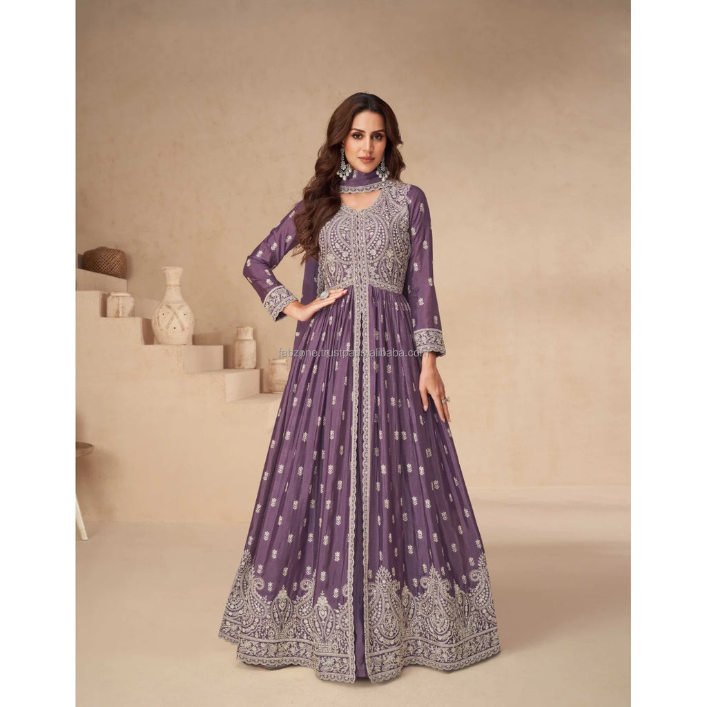 Net Fabric Heavy Embroidery Gown Pakistani Style Salwar Kameez for Ladies Party Wear
