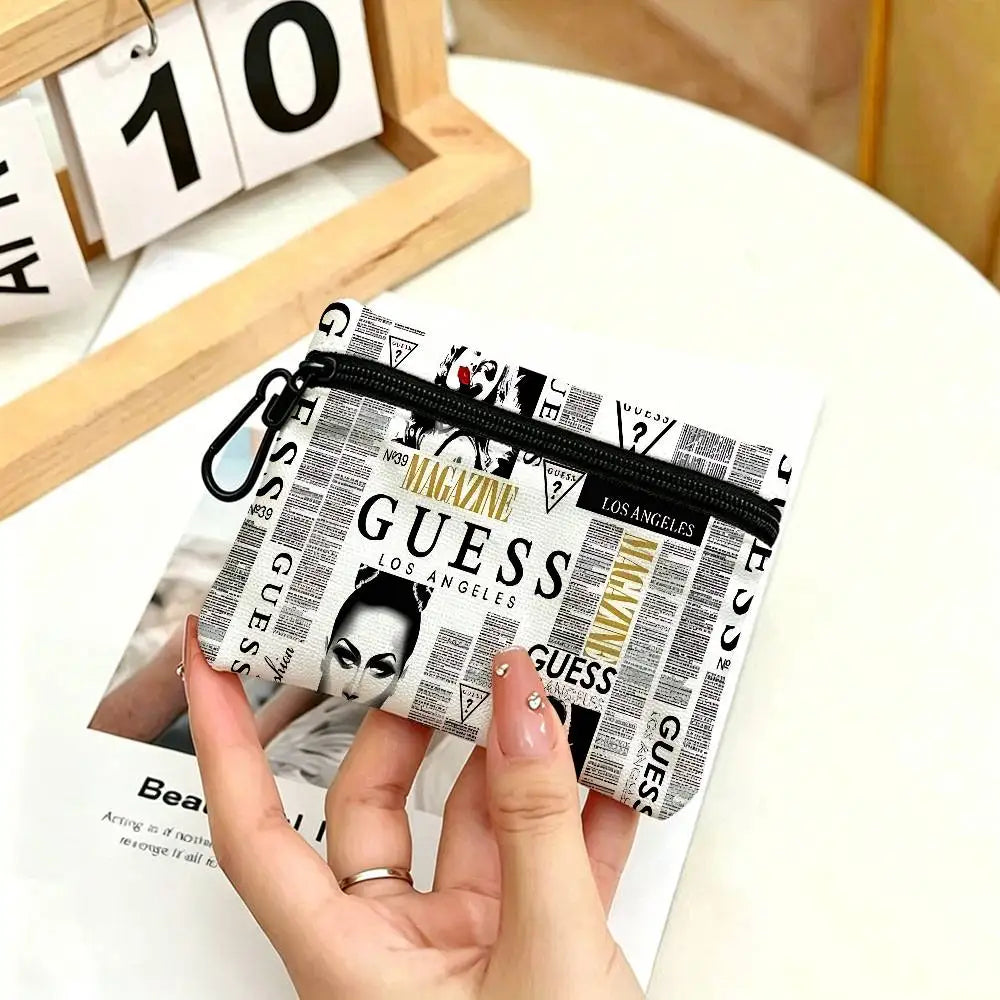 G-Guess-s logo White Oxford Cloth Zipper Coin Purse Lightweight Hanging Key Pouch Card Holder For Daily Use