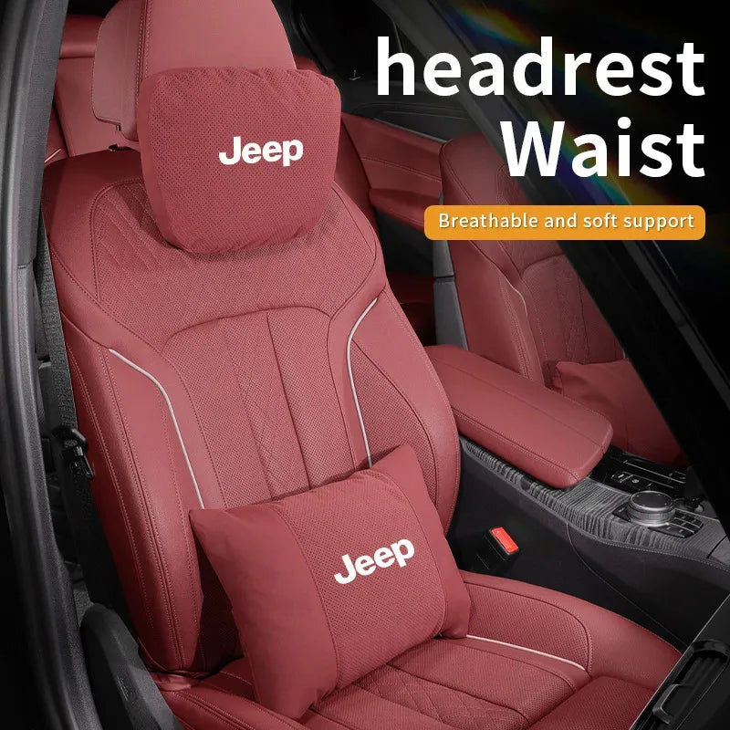 Car Suede Ventilate Headrest Seat Waist Cushion Pillow Jeep Wrangler Grand Cherokee Renegade Compass Gladiator Patriot Commander