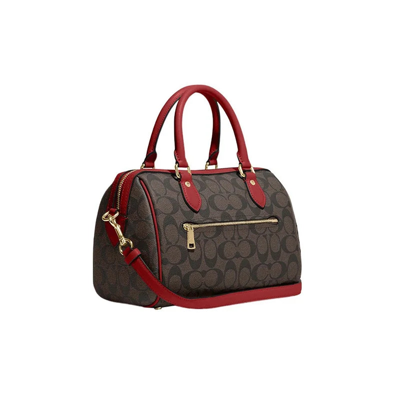 COACH Rowan Coated Canvas With Leather Handbag, Shoulder Bag, Crossbody Bag Medium Women's Brown & Red CH280-IMRVQ