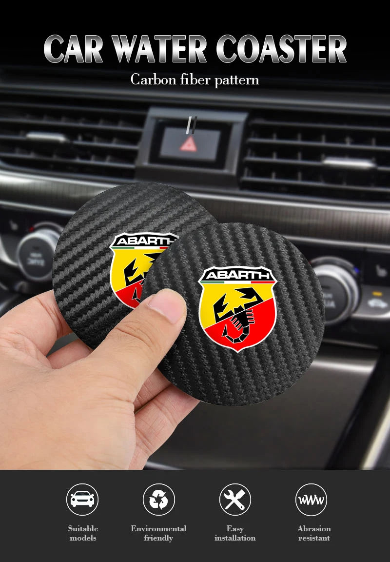 2Pcs Car Coasters Carbon Fiber Cup Holder Mat For Fiat 500 Abarth Punto Panda Doblo Car Interior Accessories Decorative Coasters