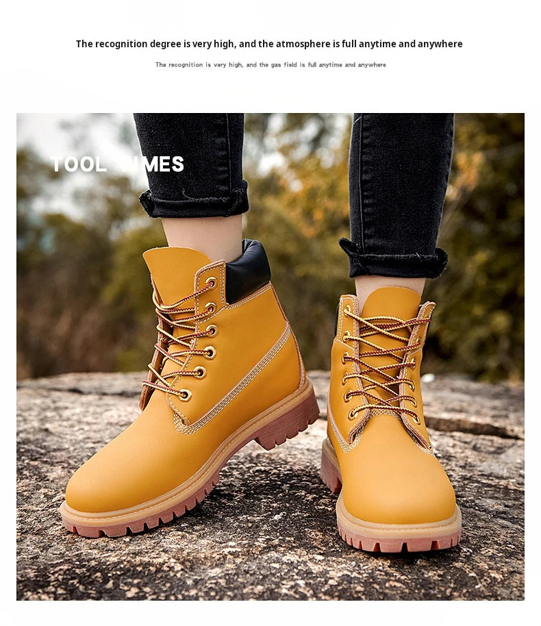 Boots Men High Top Boots Men's Leather Shoes Winter Fashion Shoes Outdoor Sneakers Lace Up Non-Slip Ankle Boots Male