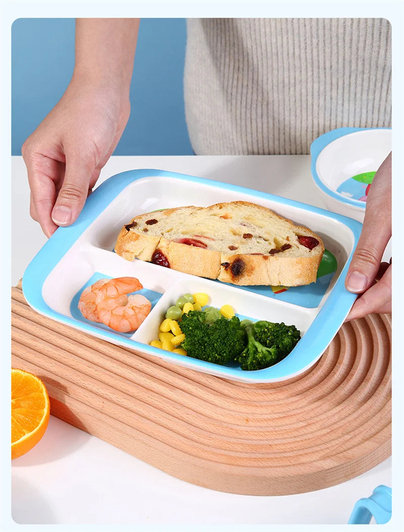 For Peppa Pig Tableware Cartoon Salad Bowl Anti-Fall Dining Plate Cup Spoon Baby Eating Double-ear Bowl Food-grade Divided Plate