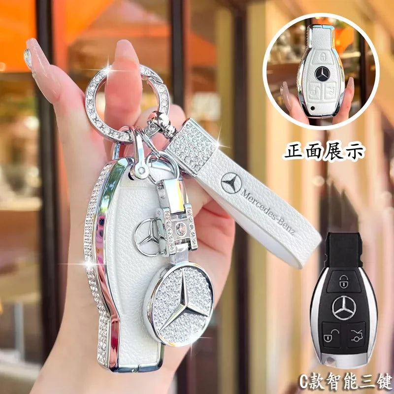 Full Wrap Rhinestone Key Fob Shell Fit Mercedes Benz GLE GLB GLS W206 W214 Smart Key Shiny Diamond Key Cover Car Decoration Gift