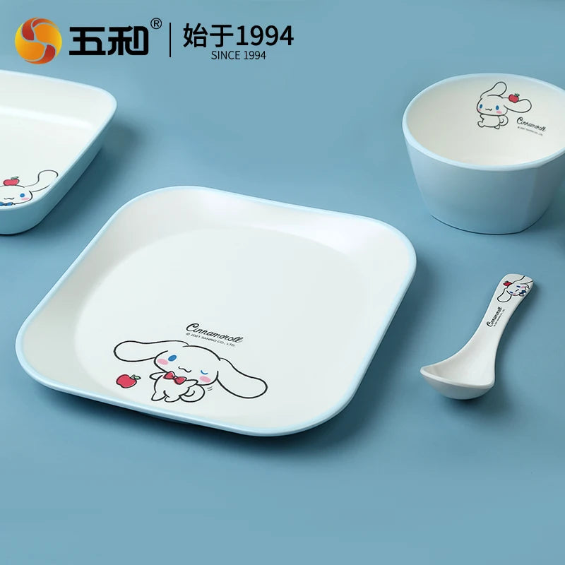 For Sanrio Cinnmoroll Children Tableware Cartoon Soup Spoons Anti-Fall Dining Plates Salad Bowls Water Cups Food-grade Tableware