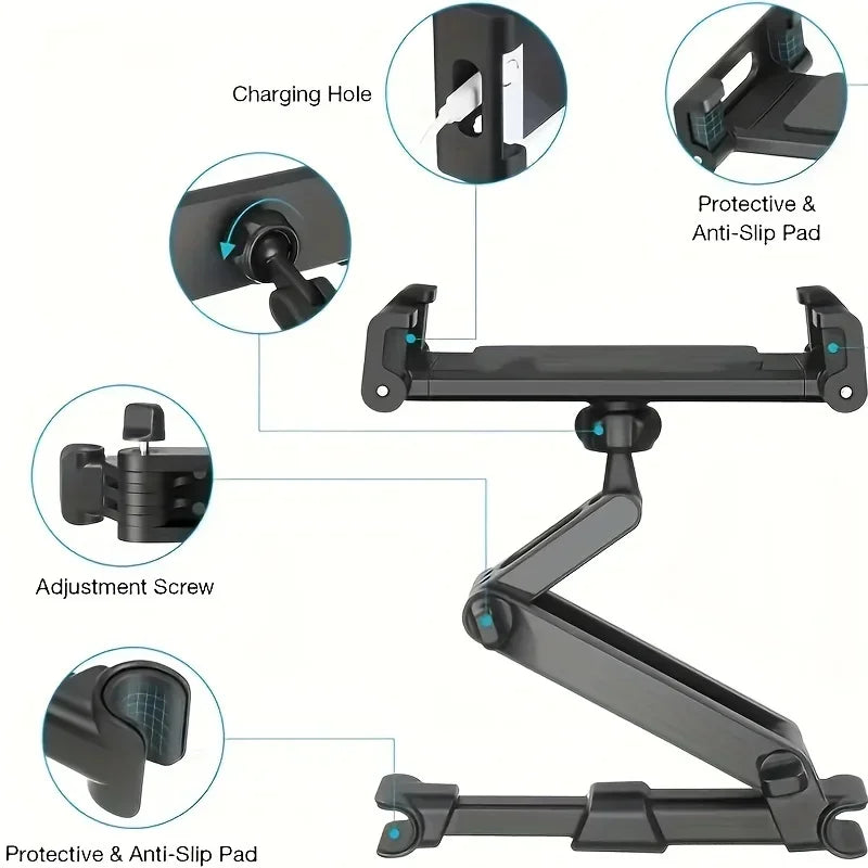 Car Tablet Holder Headrest iPad Mount Auto Telescopic Backseat Tablet Stand Cradle Clip Universal Seat Back Cell Phone Bracket