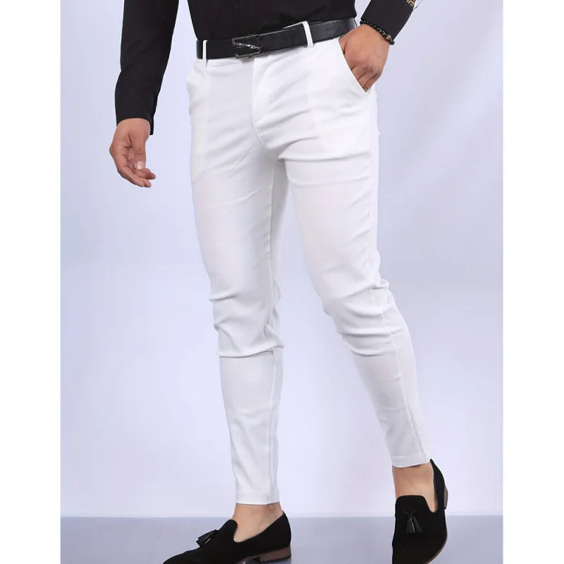 Men's Casual Decorative Fake Pocket Pure Color Formal Pants Mid Waist Long Trousers Cotton Polyester Blend Fashion Urban