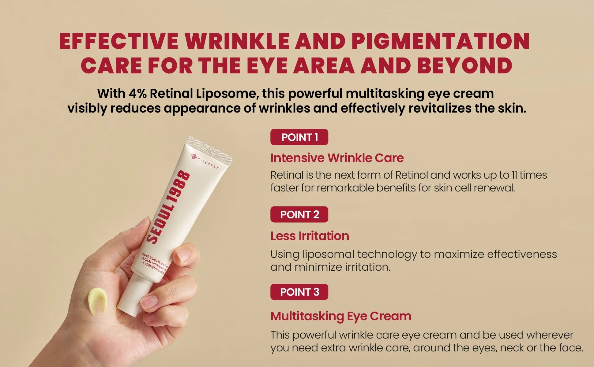 KSECRET SEOUL 1988 Retinal Liposome 4% Eye Cream with Fermented Bean, 30ml – Anti-Aging & Brightening