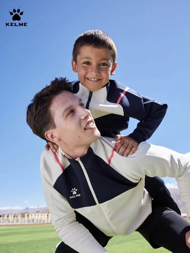 Kelme Football Training Knitted Jacket For Men's Spring 2024 Printed Stand Up Collar Cardigan Sports Coat Children's Sportswear