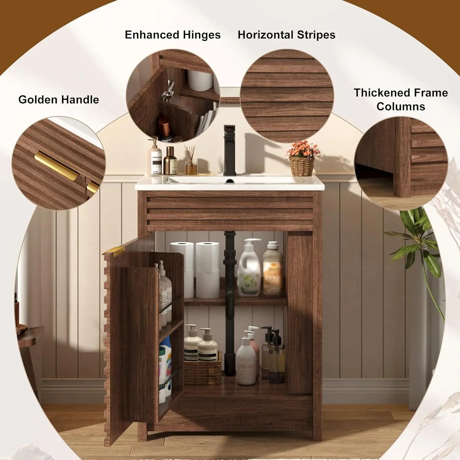 24 Inch Bathroom Vanity with Sink, Mid-Century Modern Bathroom Vanity with Storage Cabinet, Freestanding Bathroom, Customized