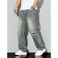 Men's Casual Denim Jeans Spring Autumn Winter Straight Leg Loose Fit Long Pants Double Belt Hole Pocket Daily Wear