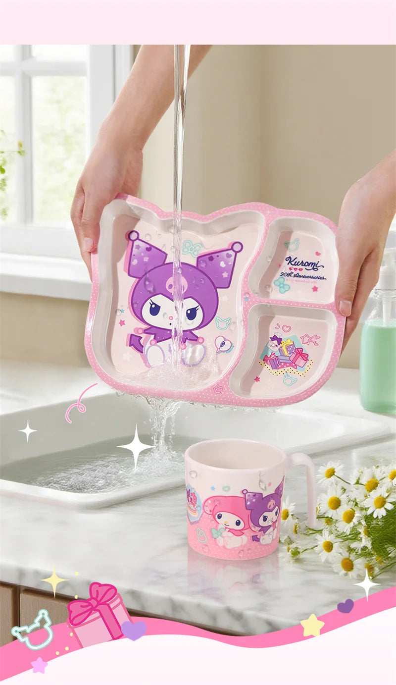 For Sanrio Kuromi Children Tableware Food Grade Dining Plates BPA-Free Salad Fruit Bowl Cartoon Baby Complementary Food Bowls