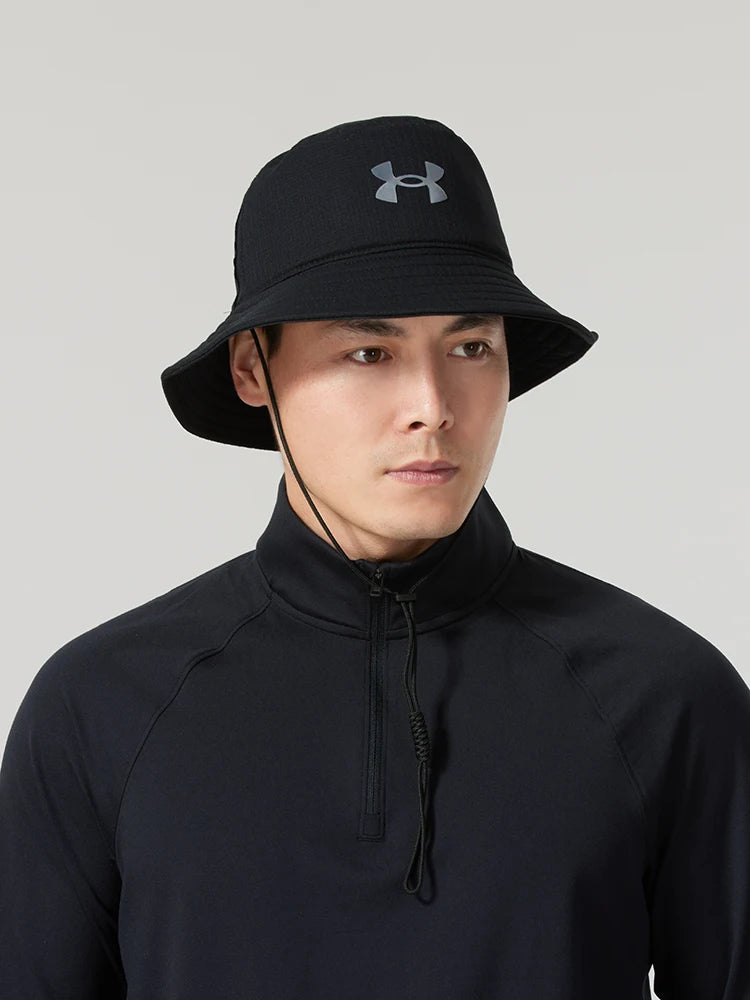 Under Armour Men's Hat, Fashionable Black Simple Fisherman's Hat, Comfortable, Breathable, Casual Fishing Sun Hat 1361527-001