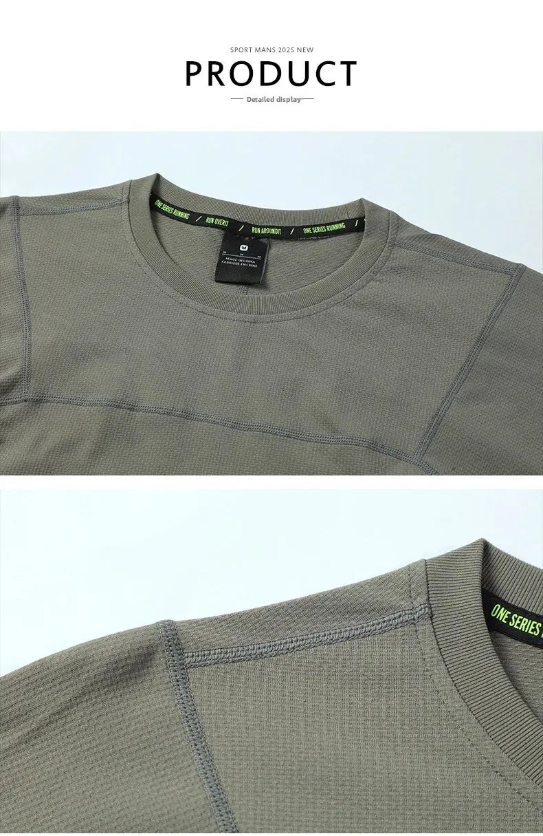 Quick Dry Long Sleeve T-Shirt Men's Thin Collar Breathable Outdoor Sports Base Shirt Striped Pattern Casual Comfortable Top