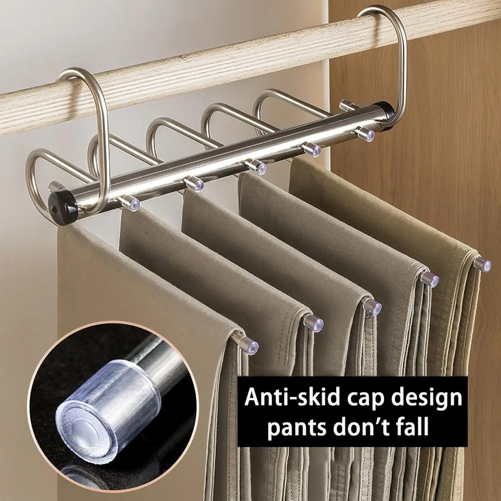 1/2pcs Folding Magic Pants Hangers,5/9Layer Stainless Steel Space Saving Clothes Rack,Jeans Trousers Scarf Organizers for Closet