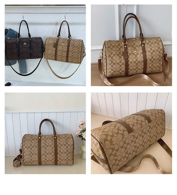 Weekend Getaway Large Duffle Travel Bag, Monogram Canvas Carry On Bag for Business Trip Gym Overnight