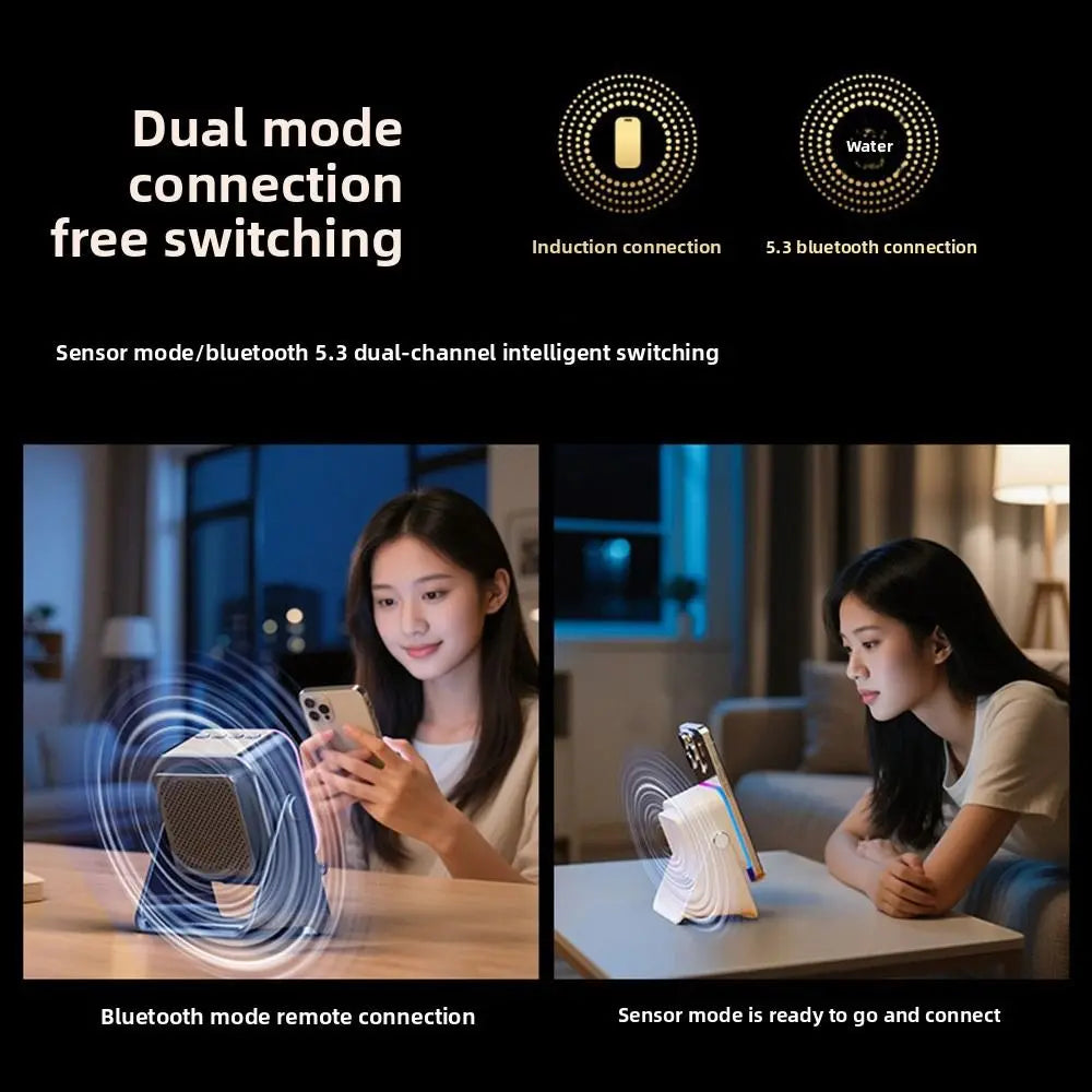 Auto-induction Wireless Induction Speaker Dual Mode RGB Ambient Light Bluetooth Speaker Enhance Sound Quality 360° Rotation