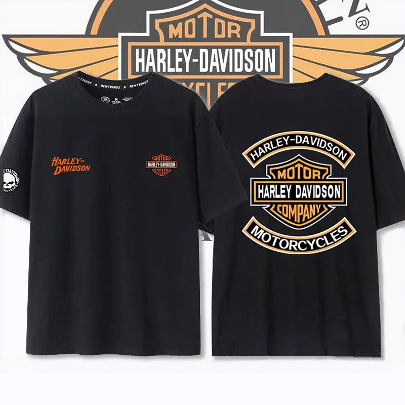 Motorcycle Enthusiasts Cultural Peripheral Printed Men's Short-Sleeved Loose Large Size Cotton T-shirt For Harley Davidson Logo
