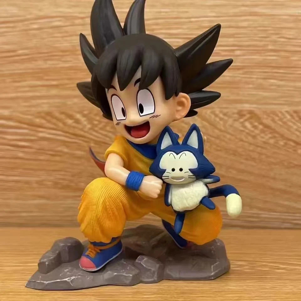 Dragon Ball Childhood Little Goku Hugs Puer Ya Mu Tea Little Follower Figures Doll Pvc Model Statue Collection Toys Ornamen Gift