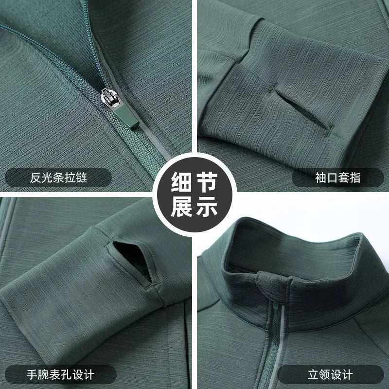 Men's Women's Marathon Running Training Jackets Thumb Holes Watch hole Stand collar Fitness Winter Jogging Training Zipper Coat