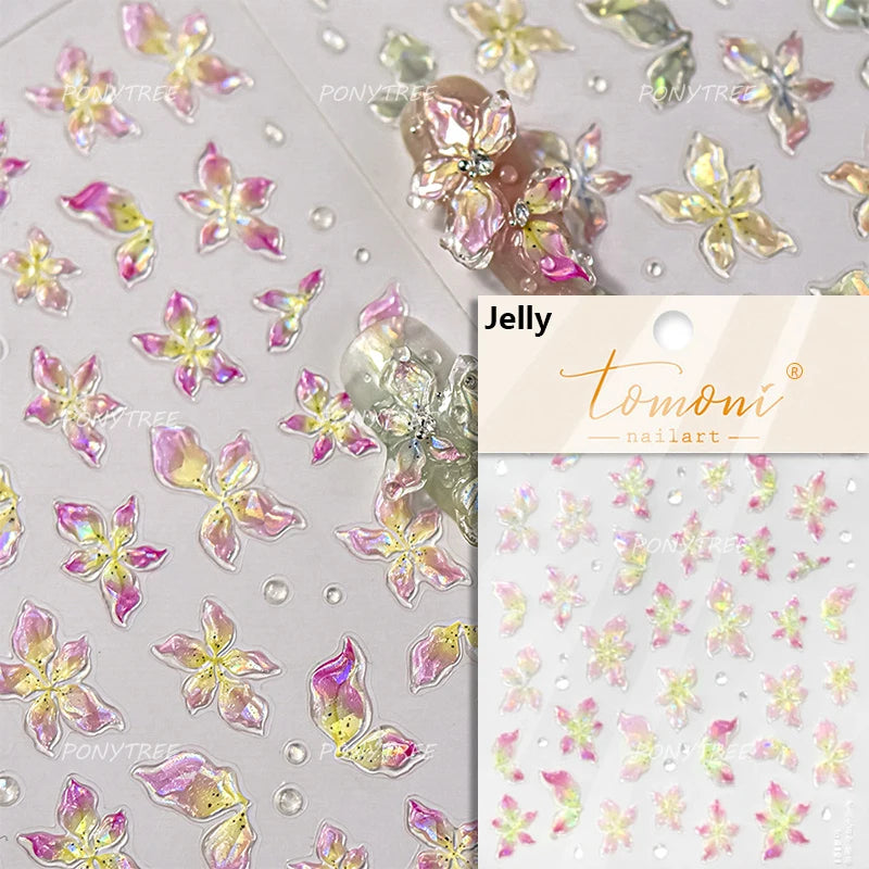 Embossed Flower Pink Butterfly Lucky Peach Blossom Chic Spring Petal 5D Soft Relief Adhesive Nail Art Stickers Manicure Decals
