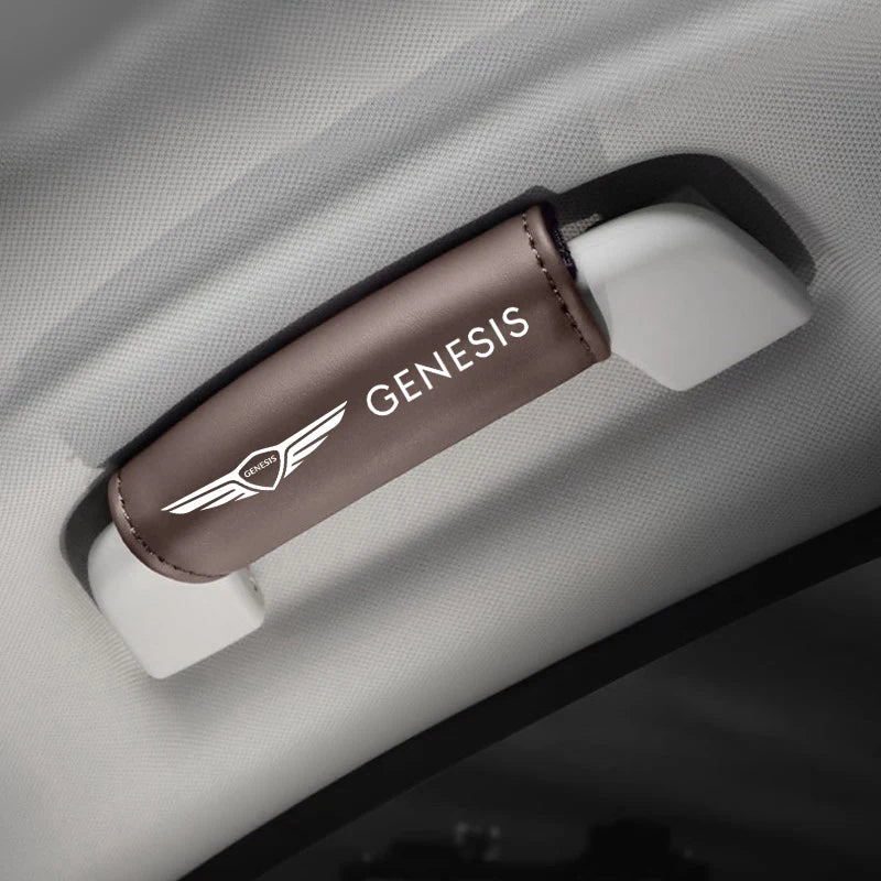Leather Car Roof Armrest Pull Cover Handle Gloves Protection Car Accessories For Genesis Coupe Logo G70 G90 G80 GV60 GV70 GV80