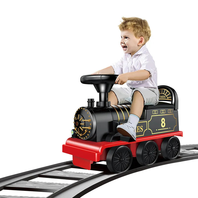 Child Electric Train Kids Riding Toy Ailway Classical  Model Can Carry Train Rail Car Children's Baby Walker Stroller Toys Gifts