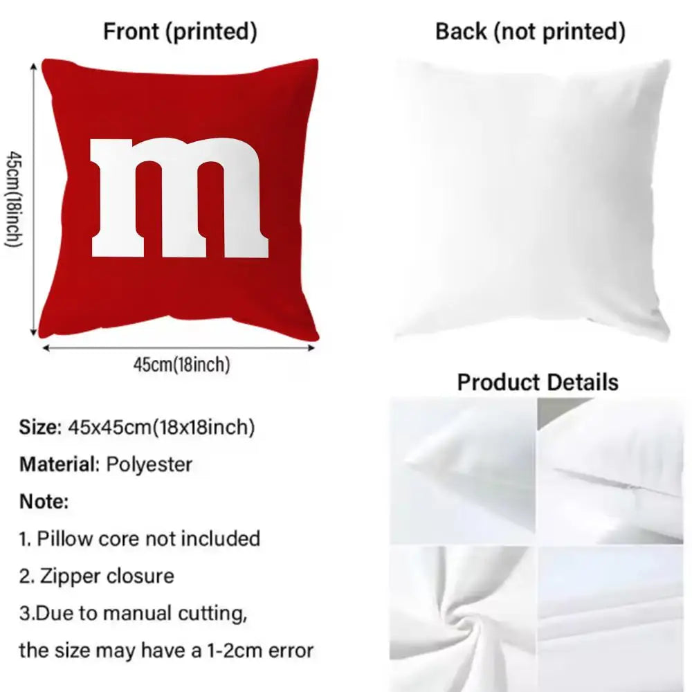 cartoon M-M&M's Cushion Cover Reversible Soft Durable Pillow Cover Home & Car Multi-Scene Use for Daily Comfort