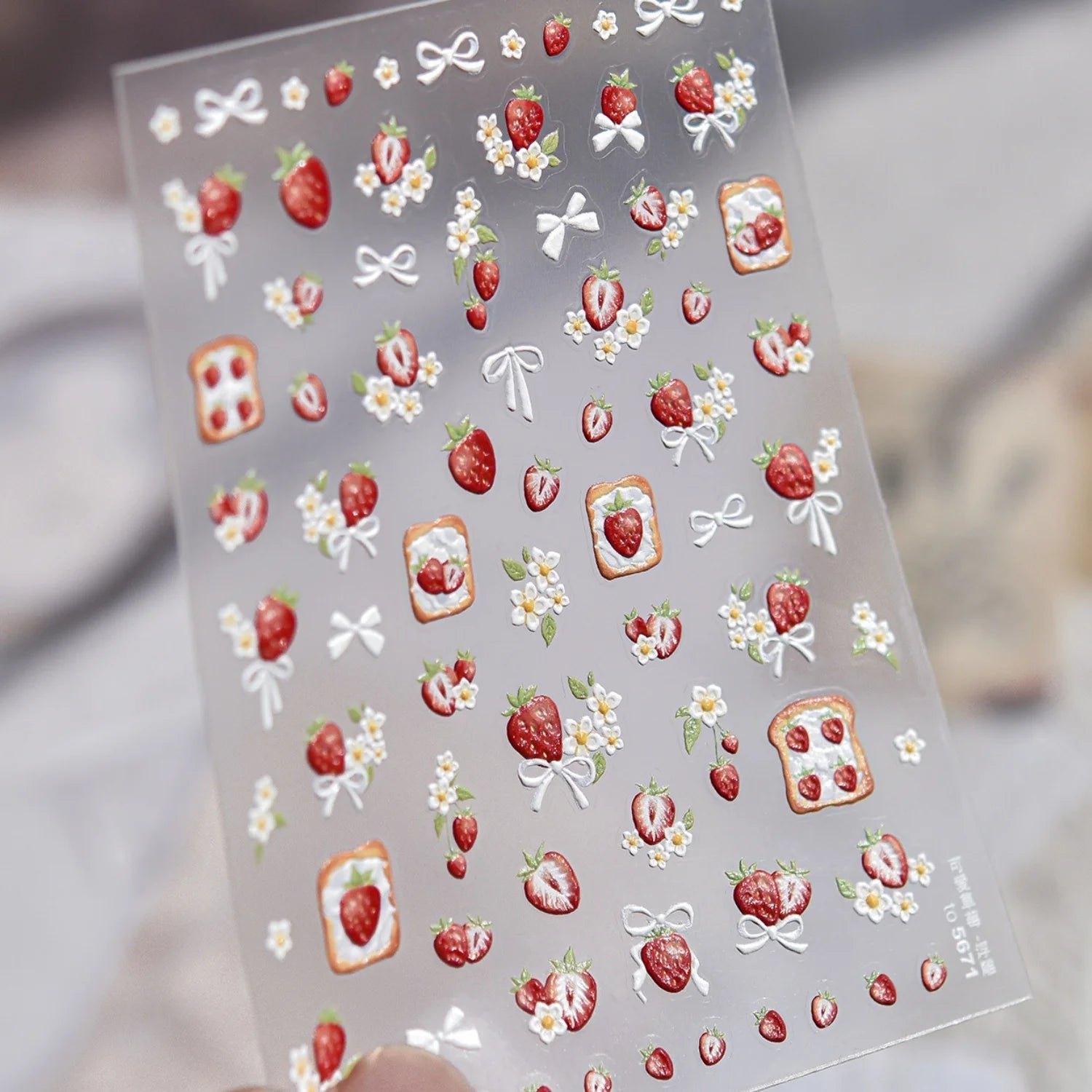 Spring Strawberry Vine 5D Nail Art Stickers Garden Fresh Red Strawberry Green Leaves Flower Cherry Branch Bow Nail Decals DIY