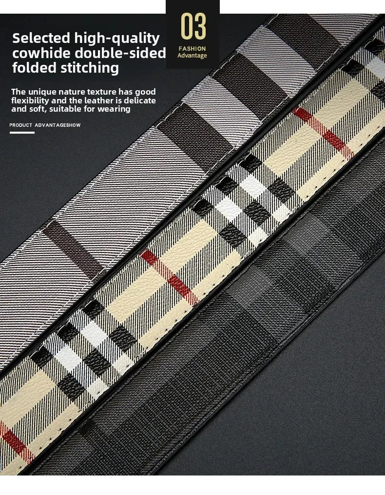 Trendy Plaid B Letter Automatic Buckle Belt for Men Premium Quality Fashionable Business Style Versatile Home Use