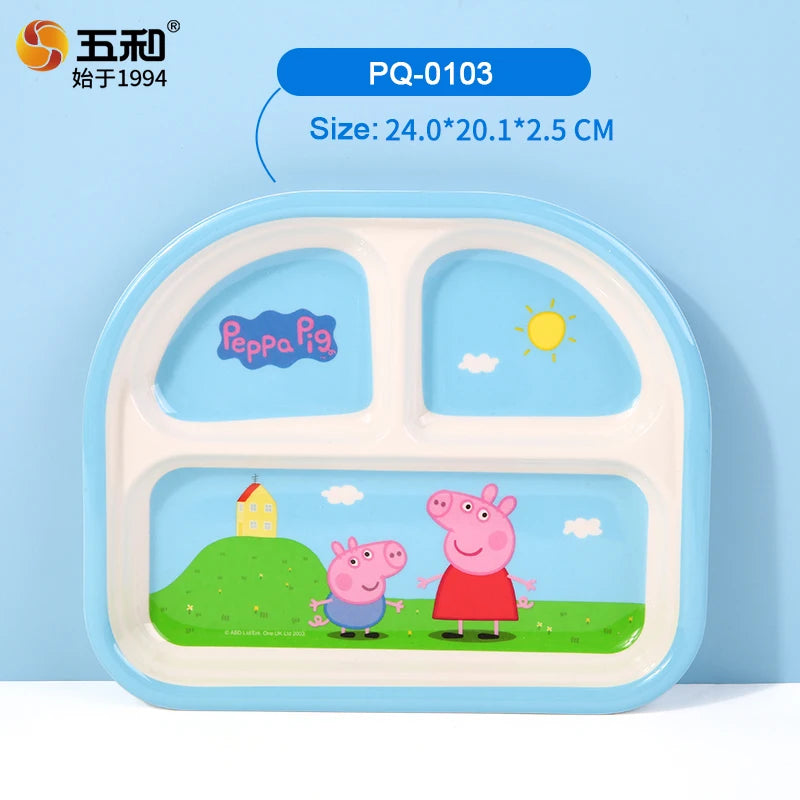 For Peppa Pig Tableware Cartoon Salad Bowl Anti-Fall Dining Plate Cup Spoon Baby Eating Double-ear Bowl Food-grade Divided Plate