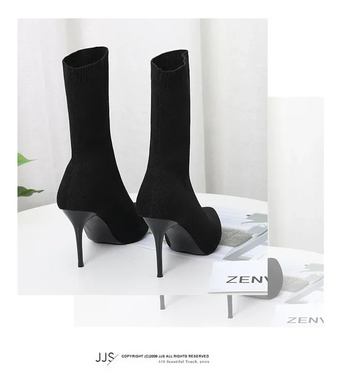 Sexy Sock Boots Knitting Stretch Boots High Heels for Women Fashion Shoes 2024 Spring Autumn Ankle Boots Female