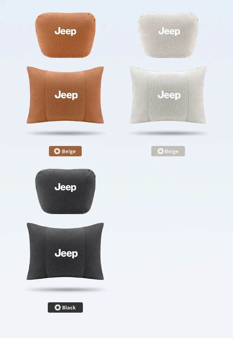 Car Suede Ventilate Headrest Seat Waist Cushion Pillow Jeep Wrangler Grand Cherokee Renegade Compass Gladiator Patriot Commander