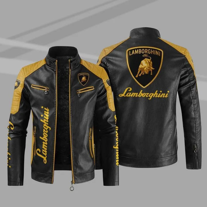 For Lamborghini Urus Huracan Aventador Premium A trendy motorcycle leather jacket for men, large-sized loose and casual top
