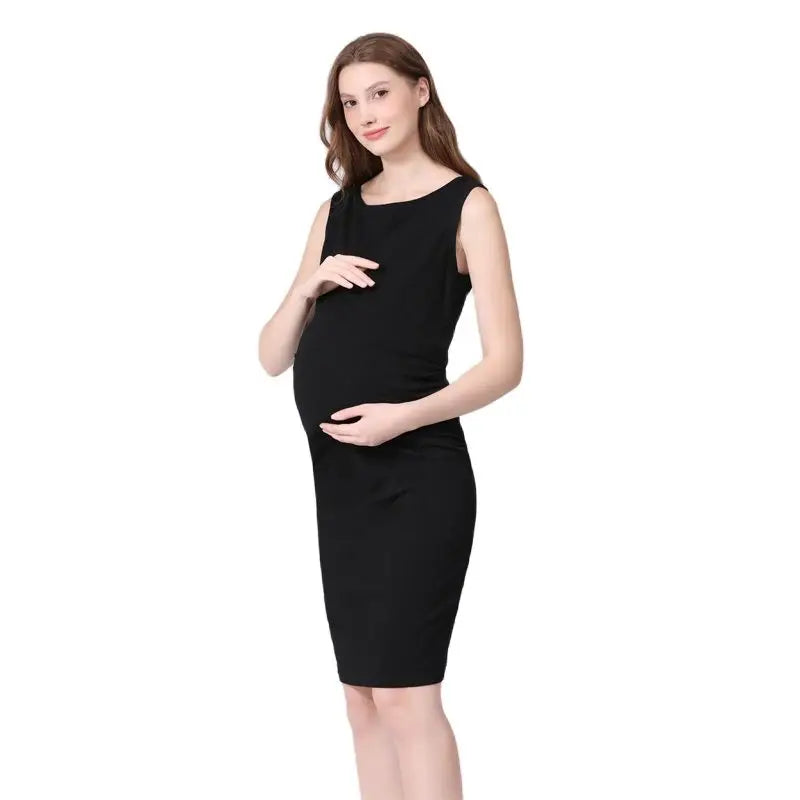 Summer Sleeveless Maternity Dress Knee-Length Casual Stripe Cotton Tank Dress for Pregnant Women Comfortable Mama Clothes