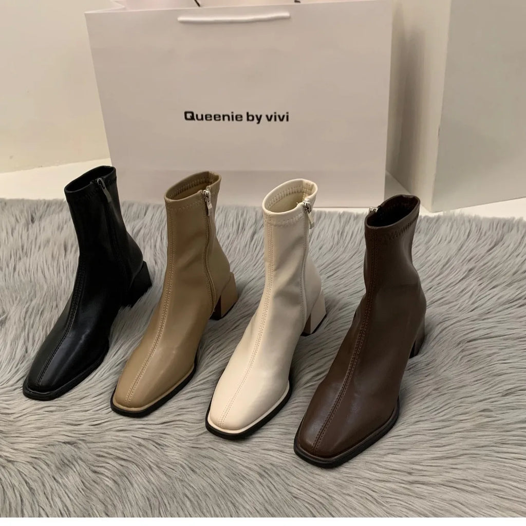 Women's High Heel Leather Boots ort Faion Boots Street Sle Me  PU Upper Spring Autumn Season Thi Heel