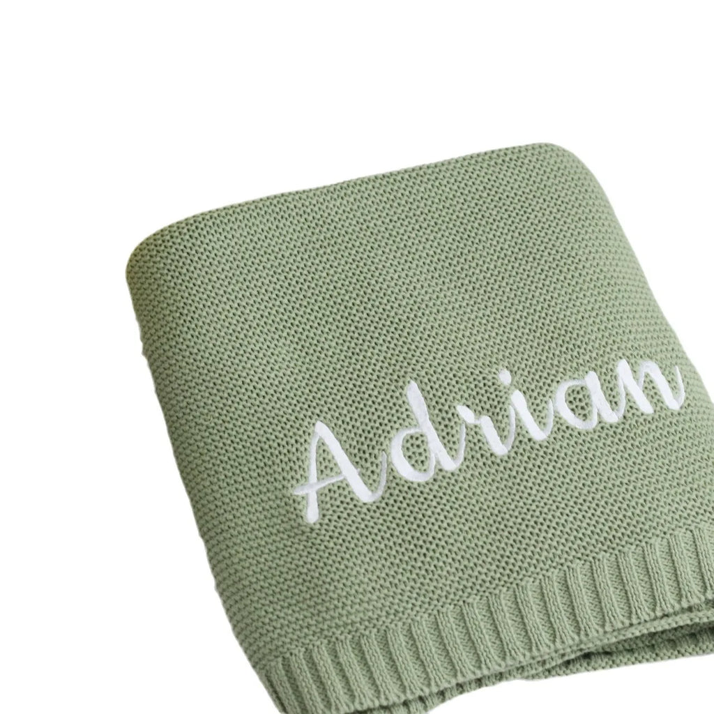 Personalized Embroidered Name Knitted Cotton Blanket Stroller Cover Kids Nap Blanket for Newborn Baby Shower Gift