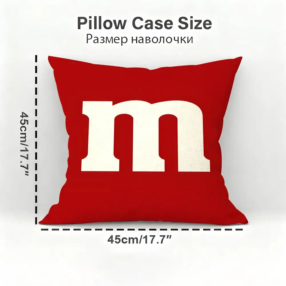 cartoon M-M&M's Cushion Cover Reversible Soft Durable Pillow Cover Home & Car Multi-Scene Use for Daily Comfort