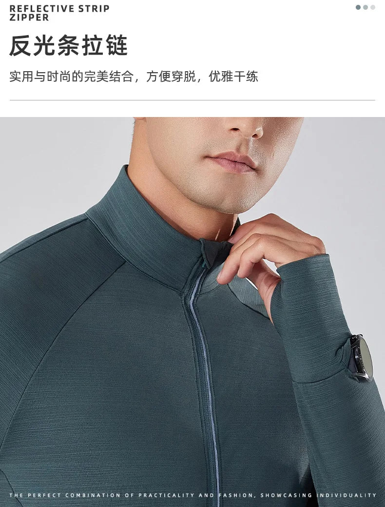 Men's Women's Marathon Running Training Jackets Thumb Holes Watch hole Stand collar Fitness Winter Jogging Training Zipper Coat