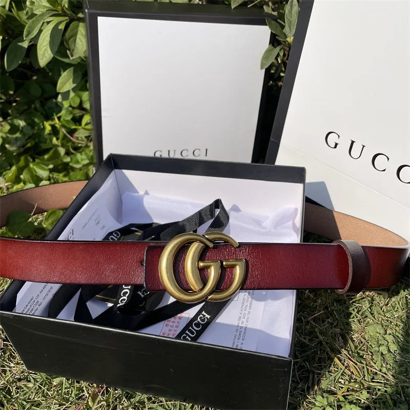 Pure Cowhide Leather Ladies Belt Antique Letter G Casual Retro Style Fashionable All-Match Width 2-4cm Alloy Buckle Fastener