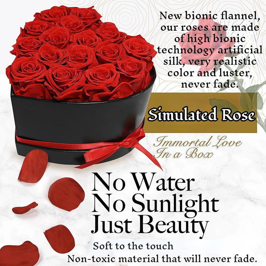 24pcs Artificial Rose Bouquet Heart Shape Rose Gift Box 100 Languages I Love You Necklace Eternal Roses Valentine's Gift for Her
