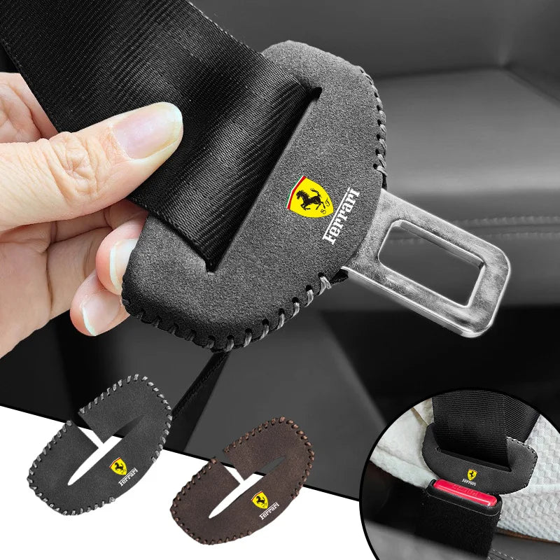 2PCS Suede Ferrari Emblem Car Seat Belt Buckle Cover Protector Case For Ferrari Roma 488 Portofino F8 Roma Spider SF90 Superfast