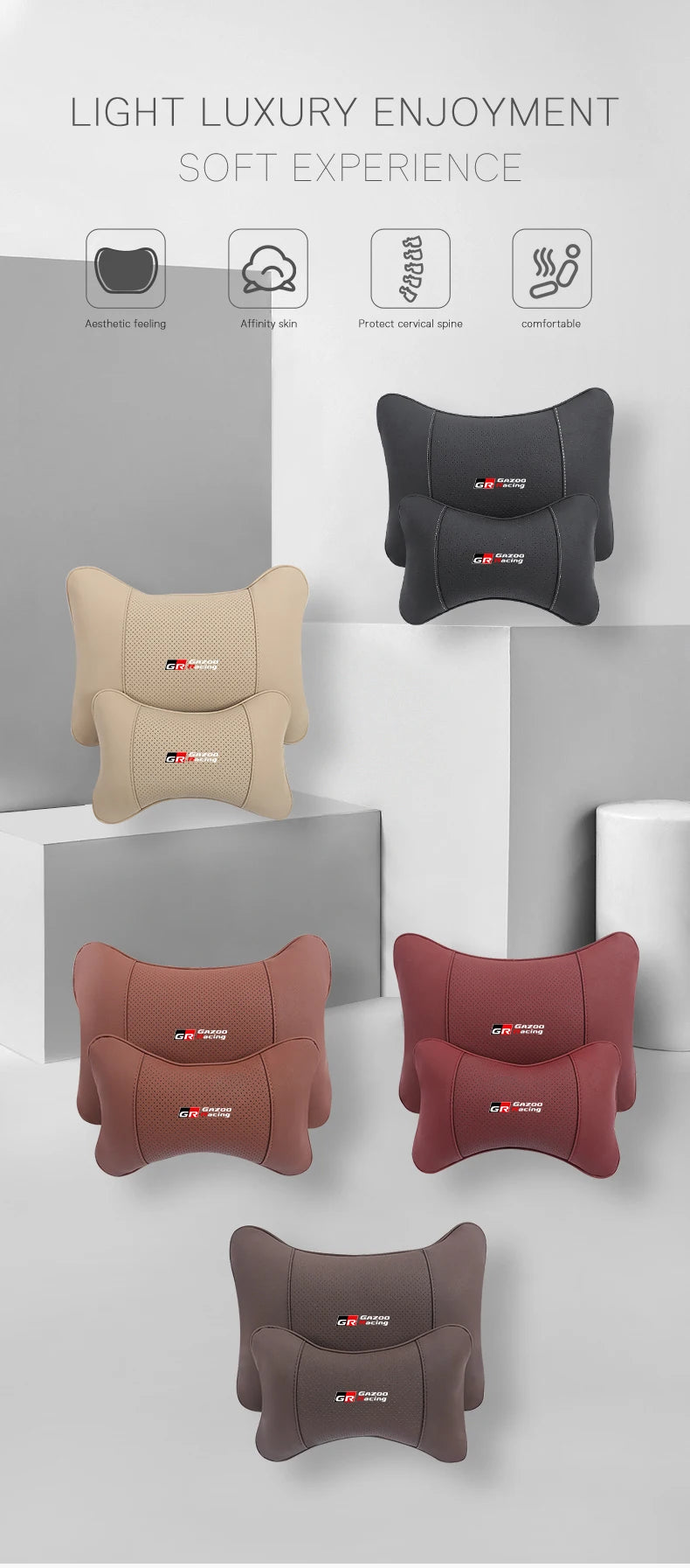 Leather Car Headrests Lumbar Pillows Auto Neck Pillows For Toyota Supra Aygo Prado RAV4 Hilux Yaris Corolla 4Runner Camry Avalon