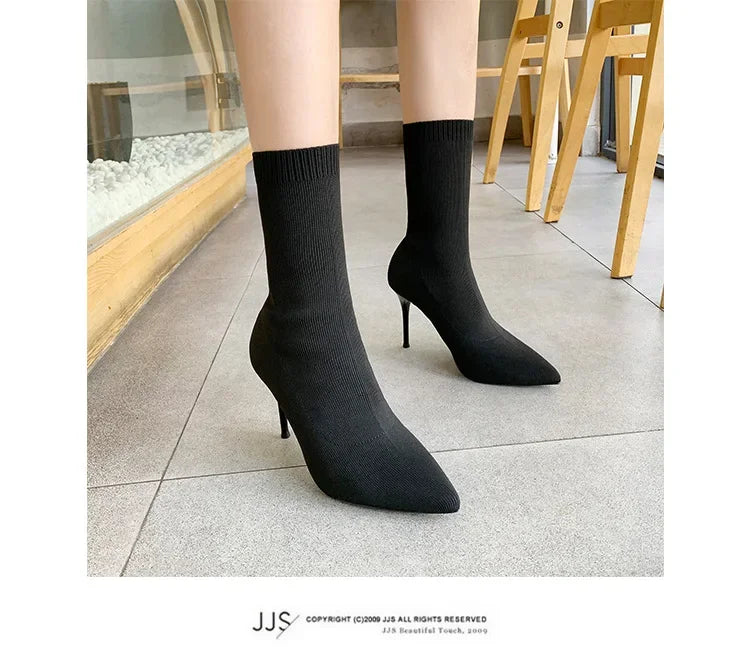 Sexy Sock Boots Knitting Stretch Boots High Heels for Women Fashion Shoes 2024 Spring Autumn Ankle Boots Female
