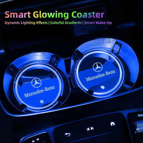 Car Glowing Coasters LED Light Water Cup Mat For Mercedes Benz AMG W203 W206 W220 W205 W211 Car USB Charging Coasters keychain